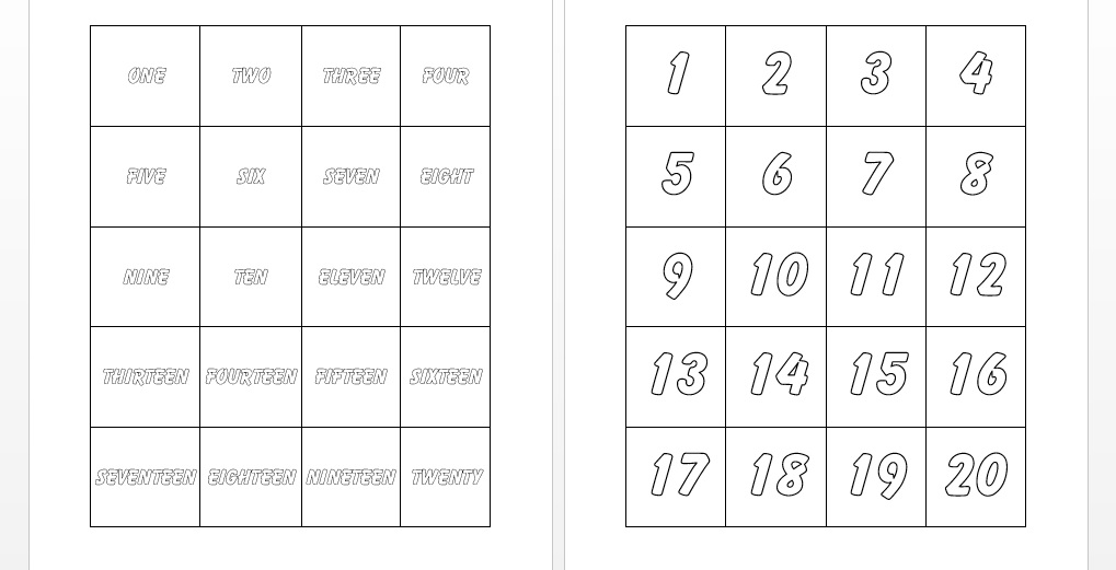 Numbers 1-20 English